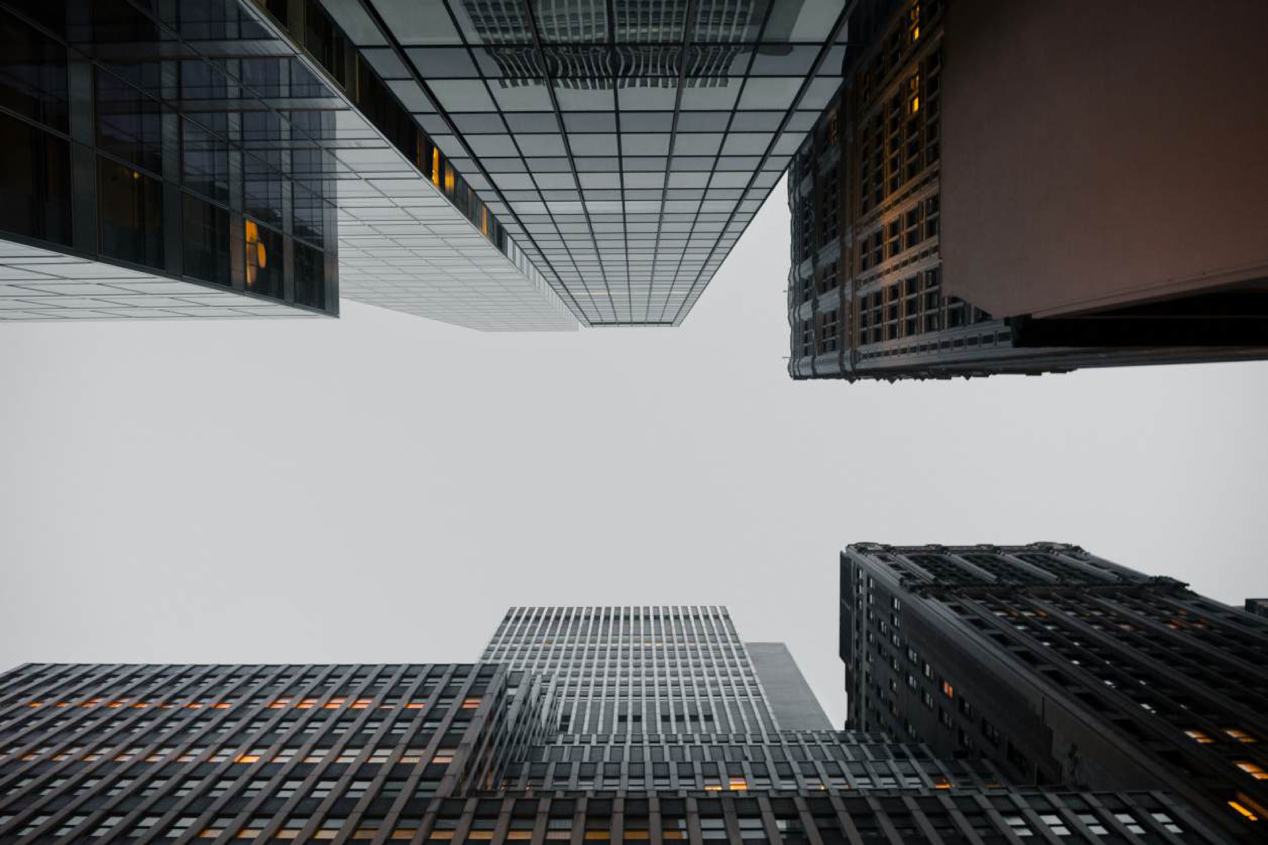 Looking up at glass office towers